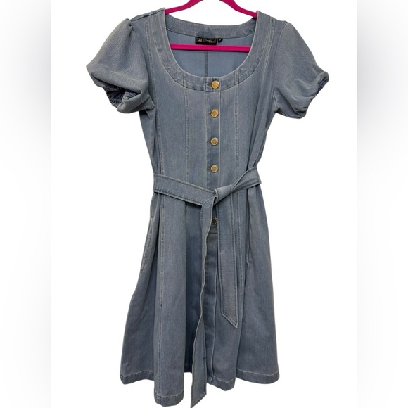 DG2 Puff Sleeve Stretchy Denim Dress - Picture 3 of 11